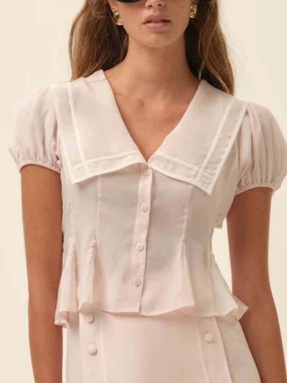 NEW $219 FOR LOVE AND LEMONS ASHLEY PINK SAILOR COLLAR TOP SIZE M